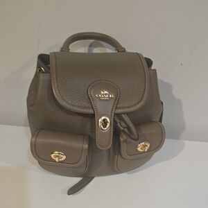 Coach Taupe Leather Backpack with Gold Accents